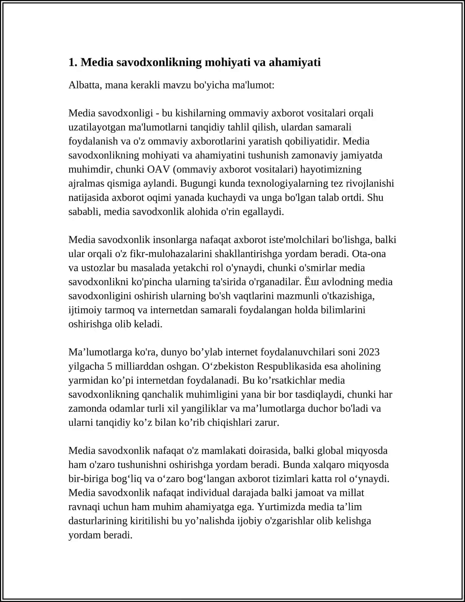 YANGI O'ZBEKISTONDA "MEDIA SAVODXONLIK VA AXBOROT MADANIYATI" FANINING ÒRNI VA AHAMIYATI 3