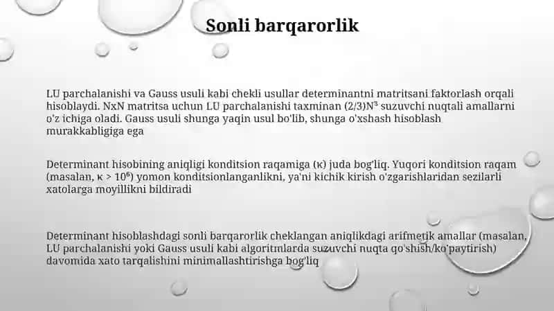 Matrixning determinantini sonli usulda hisoblash 3