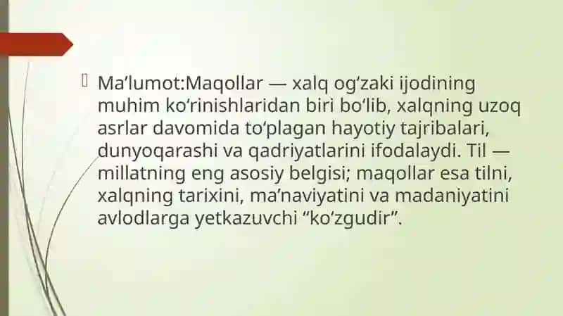 O’ZBEK  XALQ  MAQOLLARI  .    TIL -  MILLATNING  KO’ZGUSI 3