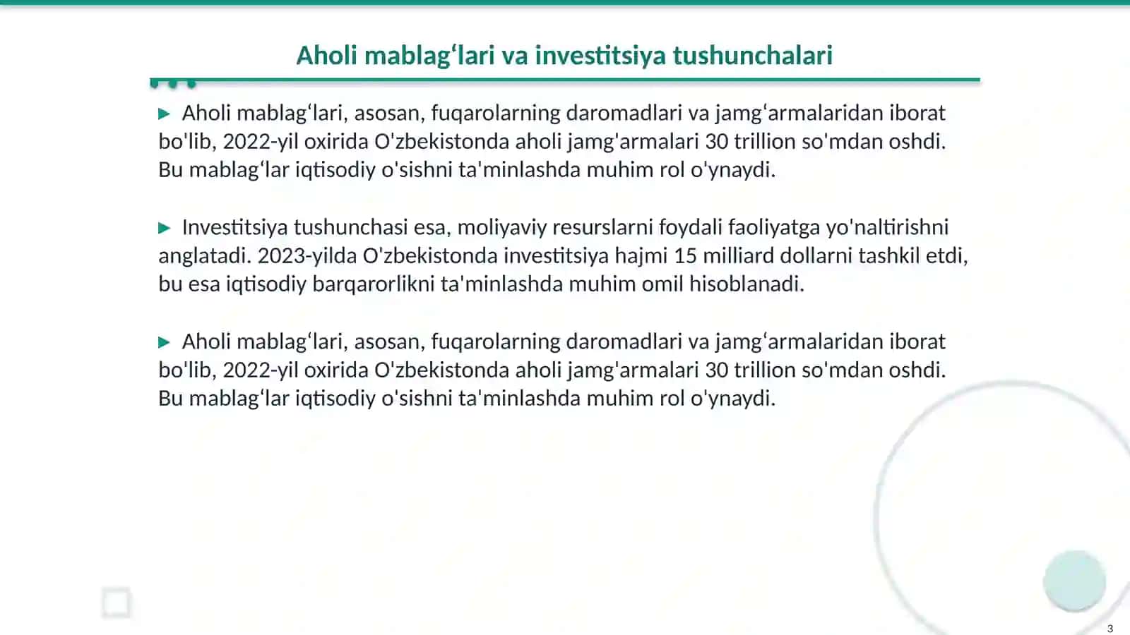 Aholi mablagʻlarini investitsiya moliyalashtirishga yoʻnaltirish 3