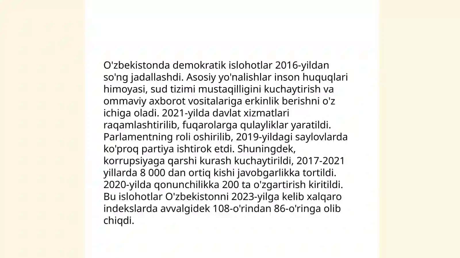Ózbekistonda Demokratik fuqorolik jamiyati asoslarining shakllanishi amalga oshirilgan siyosiy islohatlar 3