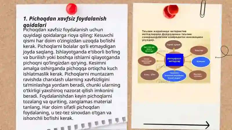 Texnologiya darslarida pichoqdan foydalanish qoidalari 3