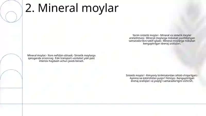Mineral, Yarim Sintetik Va Sintetik Moylarning Xususiyatlari 3