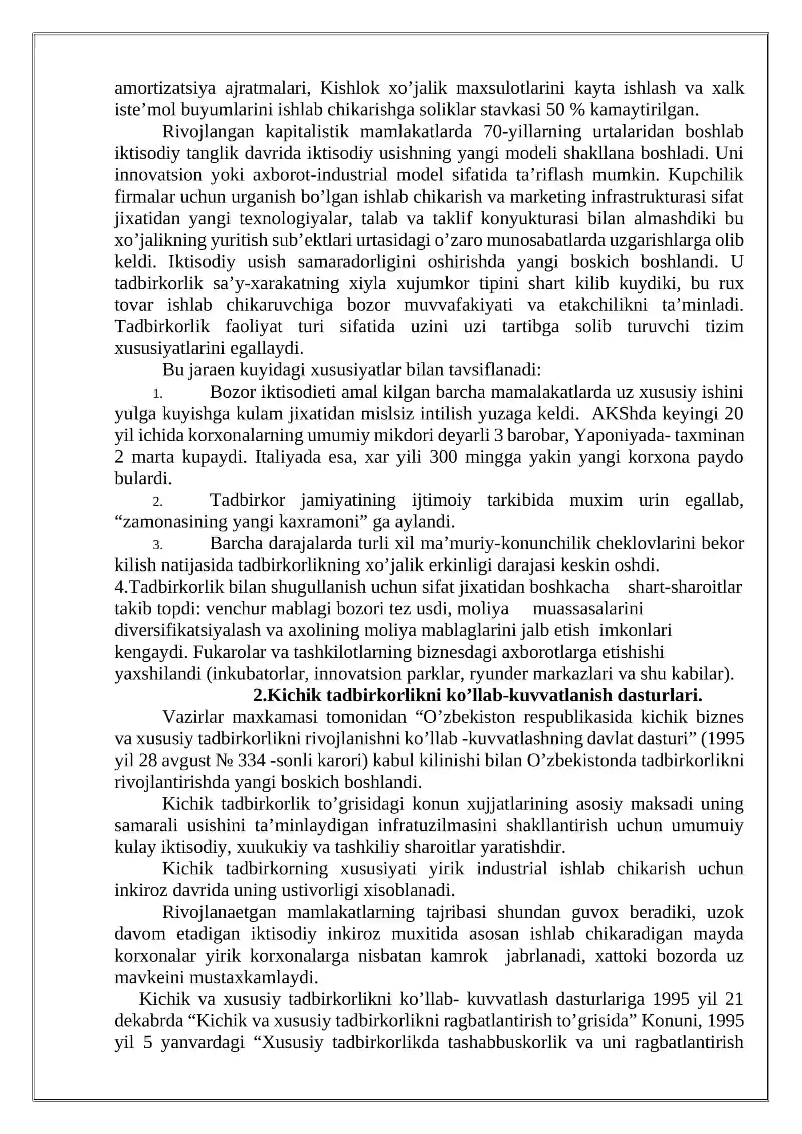 O’zbekistonda kichik biznes va xususiy tadbirkorlikning davlat tomonidan tartibga solinishi 3