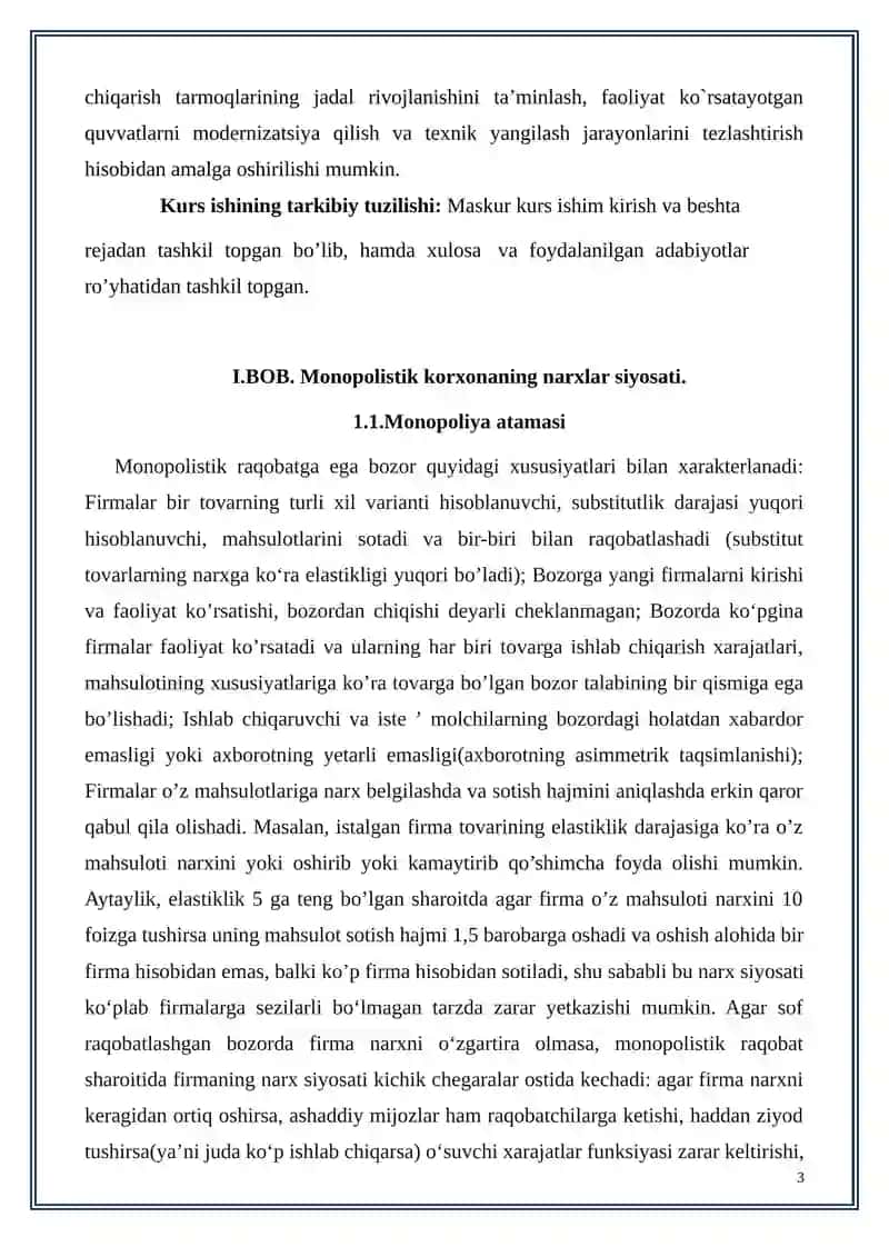 Monopolistik korxonaning narx siyosati va foydasini maksimallashtirish shartlari 3