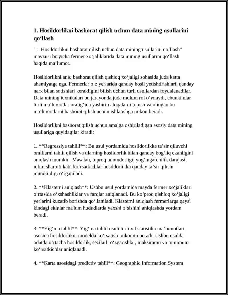 FERMER XO'JALIKLARI FAOLIYATIDA DATA MINING USULLARINI QO'LLASH 3