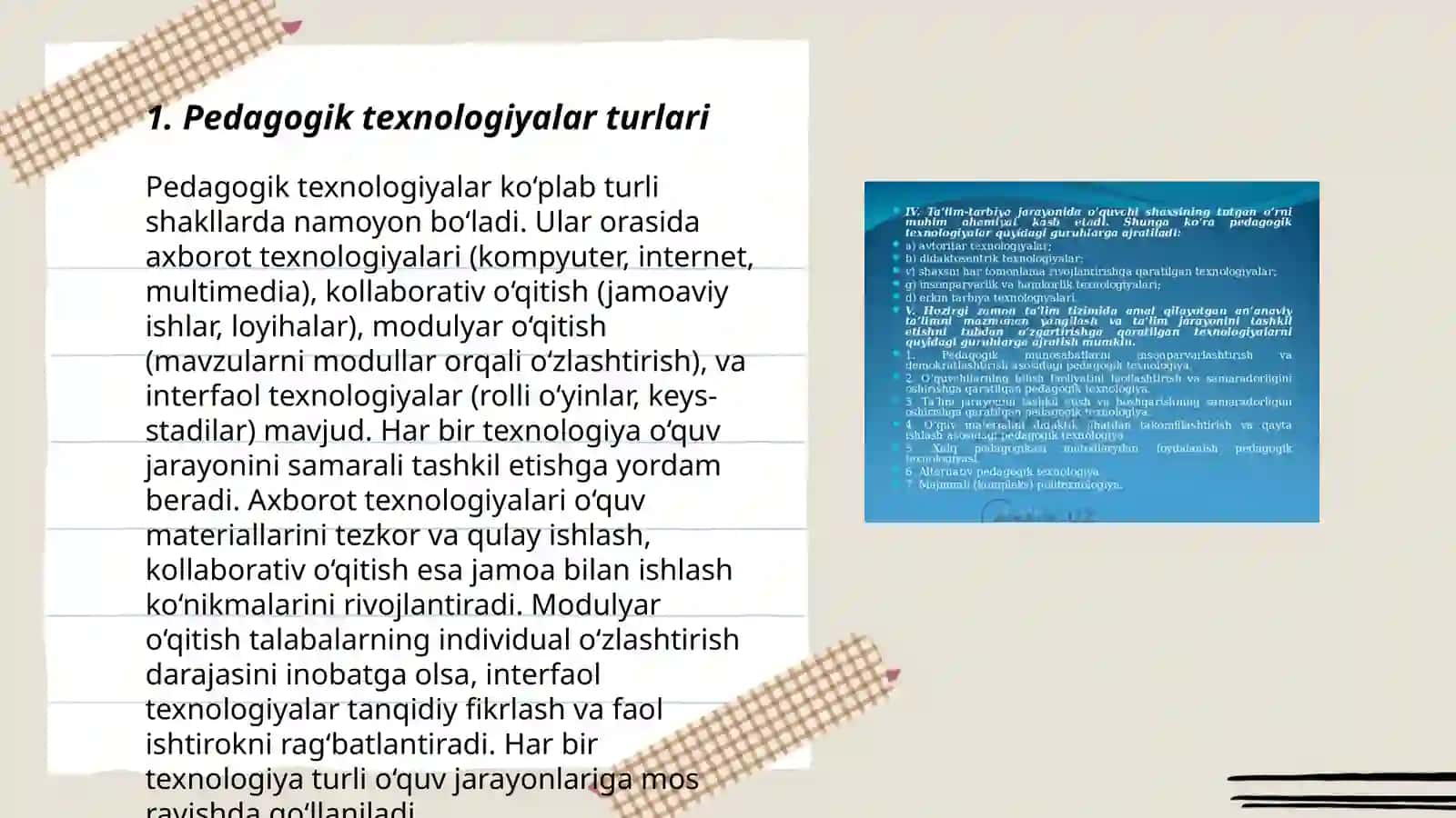 Pedagogik texnologiyalarning klassifikatsiyasi.Innovatsion pedagogik texnologiyalar va ulardan fizika va astronomiyada foydalanish istiqbollari 3