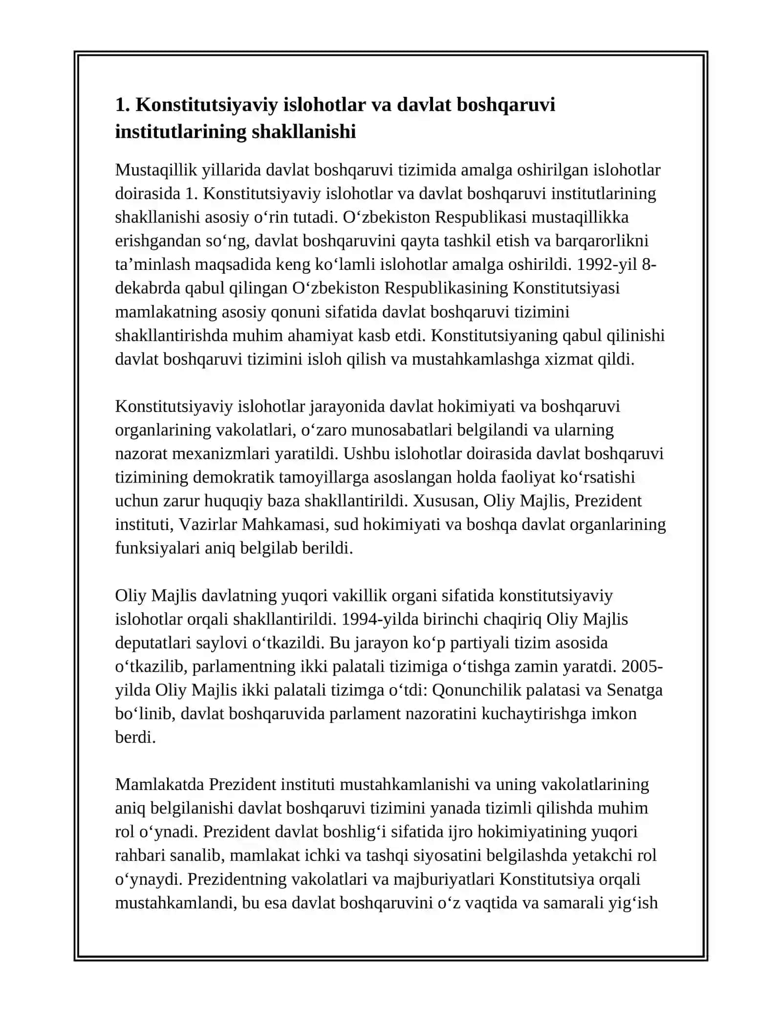 MUSTAQILLIK YILLARIDA DAVLAT BOSHQARUVI TIZIMIDA AMALGA OSHIRILGAN ISLOHOTLAR 3