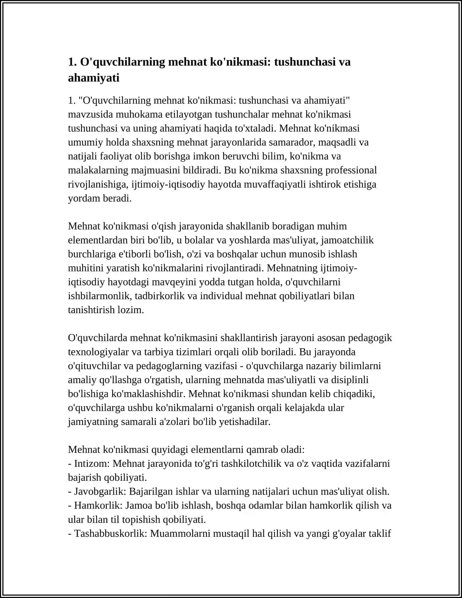 REFERAT: O'QUVCHILARNING MEHNAT KO'NIKMASINI SHAKLLANTIRISH 3