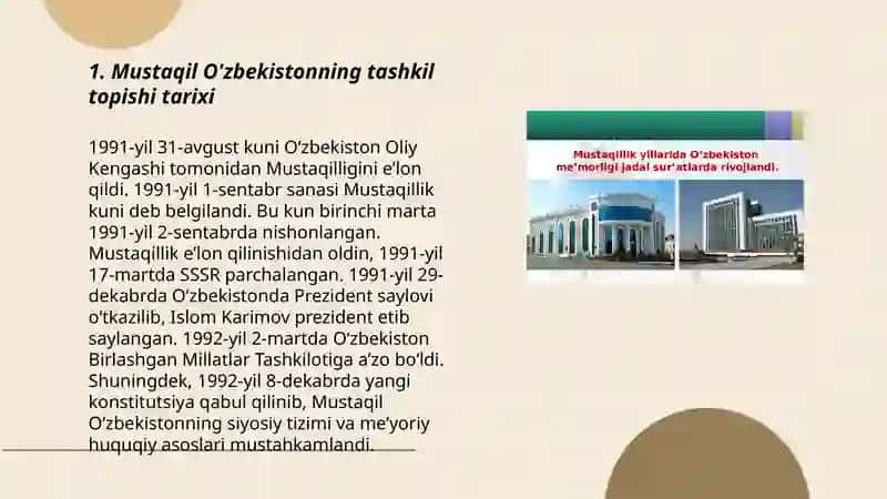 Mustaqil Òzbekiston Respublikasining tashkil topishi va uning tarixiy ahamiyati 3