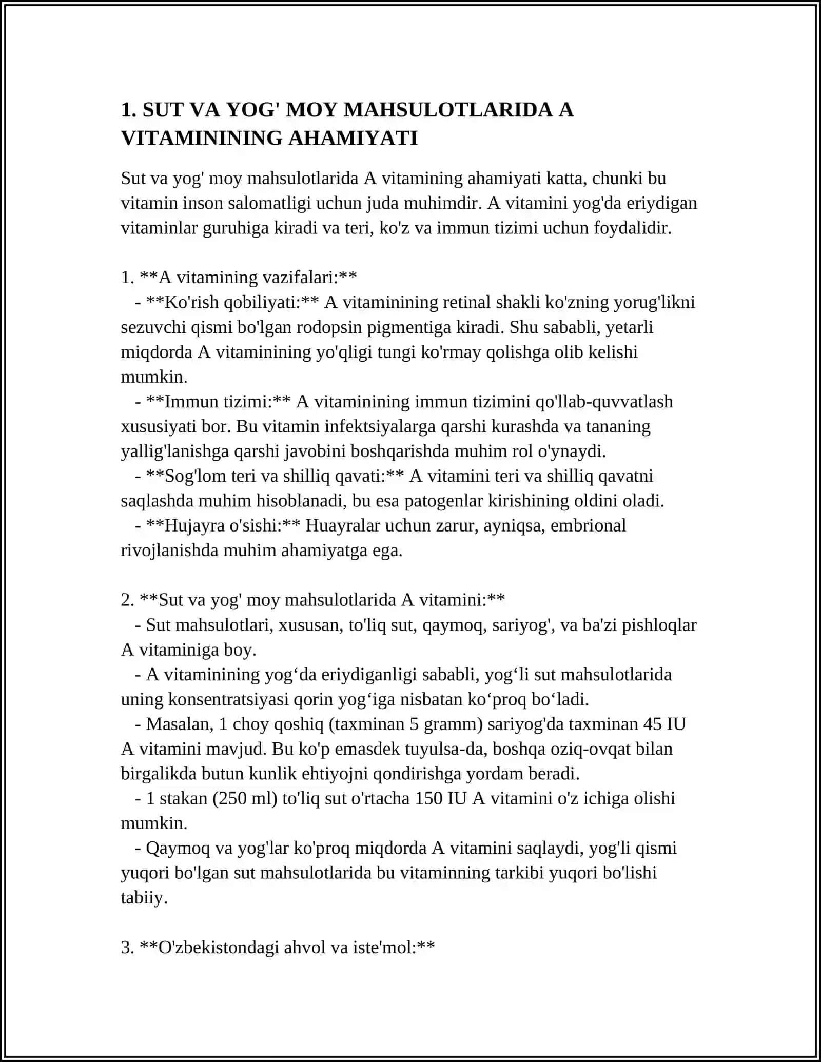 SUT VA YOG' MOY MAHSULOTLARIDA A VITAMININI LABORATORIYA NAZORATI 3