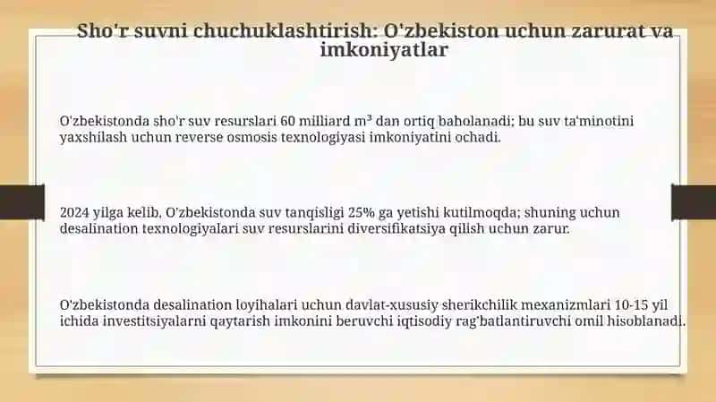 Sho‘r suvlarni chuchuklashtirish g‘oyasi 3