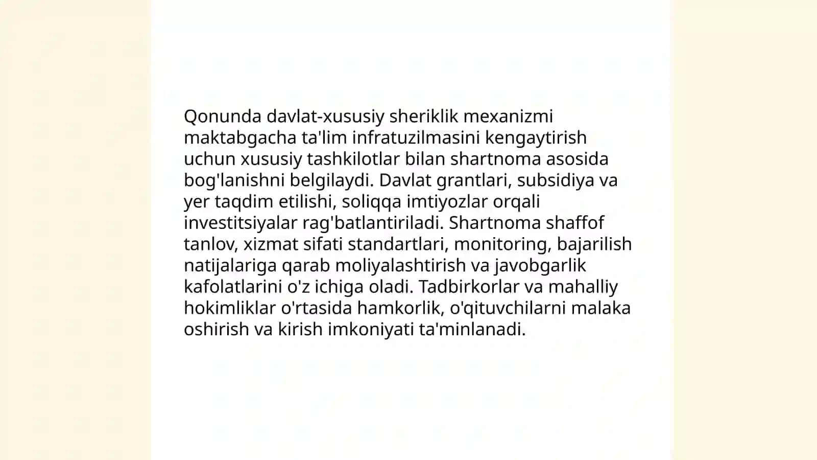 Qonunda maktabgacha ta'limda davlat-xususiy sheriklik mexanizmi 3