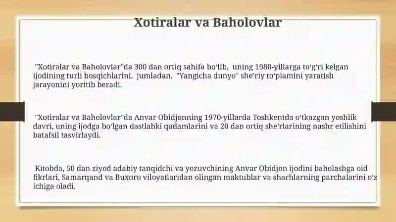 Xotiralar va Baholovlar 3