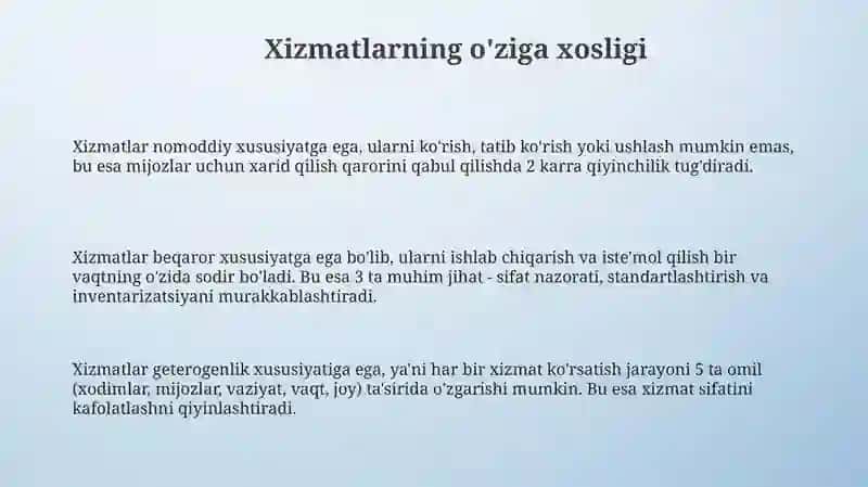 Xizmatlar sohasida zamonaviy xizmatlar bozorining muhim xususiyatlari 3
