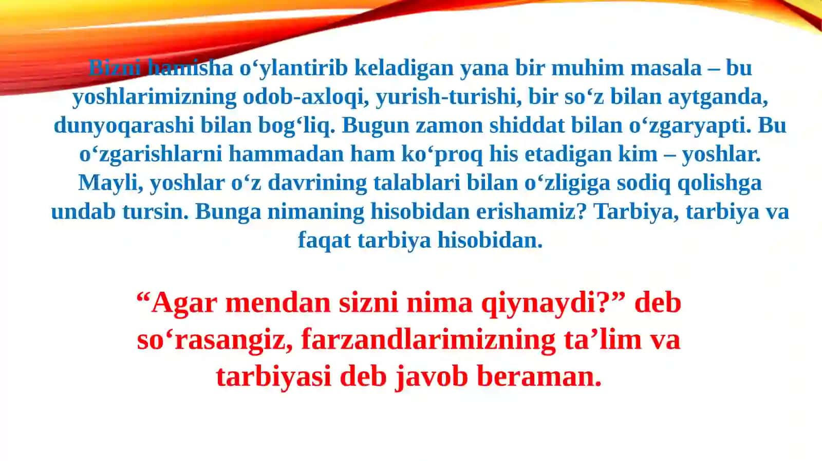 O`ZBEKISTON RESPUBLIKASIDA TA’LIM SOHASIDAGI DAVLAT SIYOSATINING ASOSIY TAMOYILLARI 3