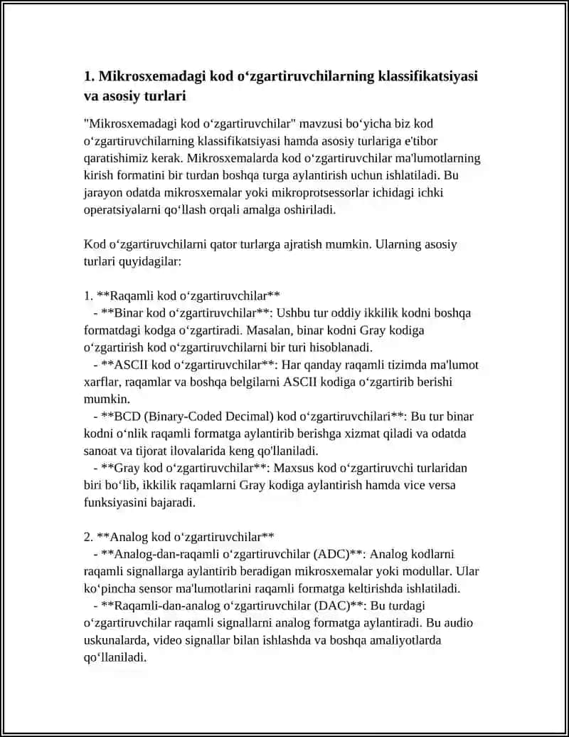 MIKROSXEMADAGI KOD O'ZGARTIRUVCHILAR RUSUMLANISHI VA TEXNIK KO'RSATKICHLARI VA TADBIQI 3