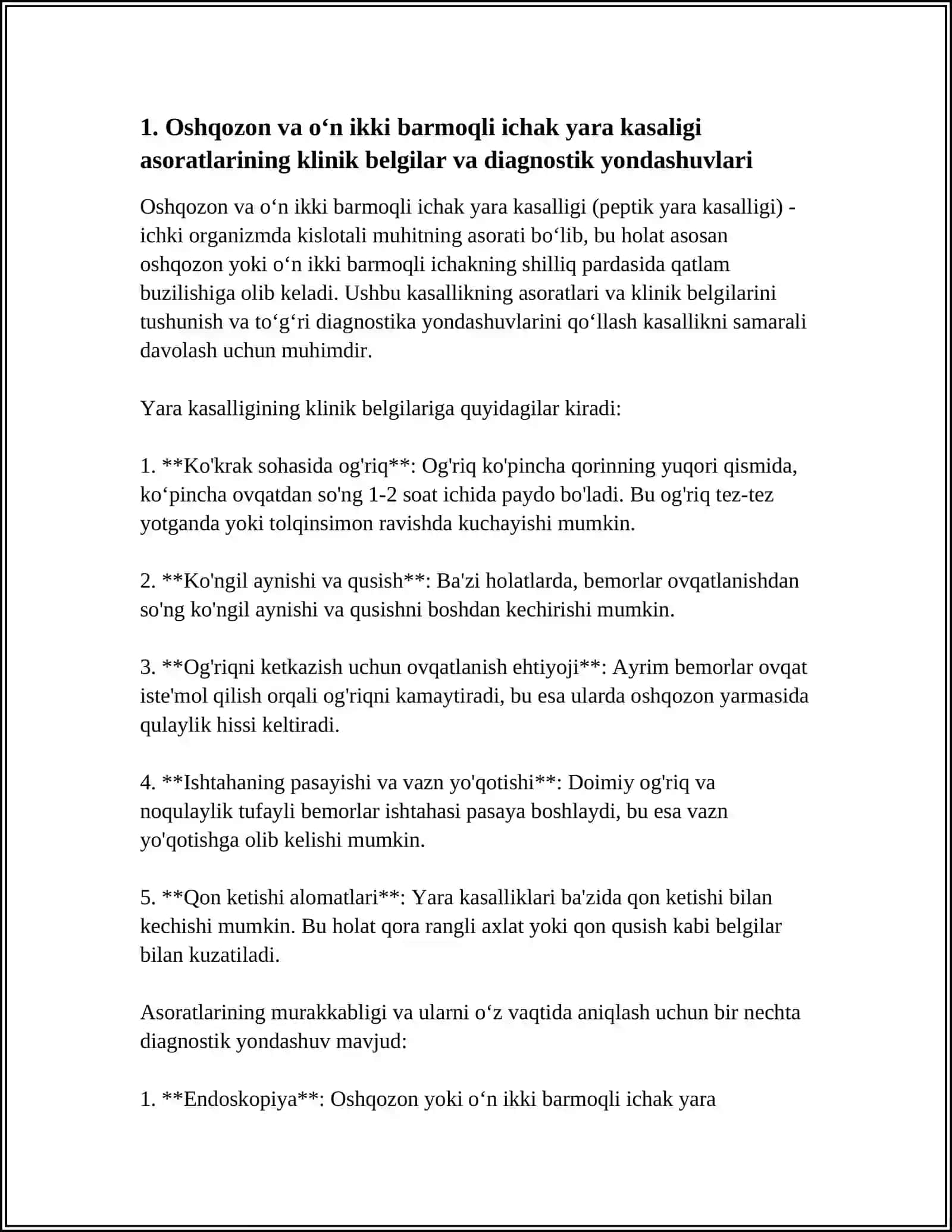OSHQOZON VA OʻN IKKI BARMOQLI ICHAK YARA KASALIGI ASORATLARI DIAGNOSTIKASI.VILSON KANOVALOVA KASALIGI OʻT YOʻLLARI DISKENZIYASIZ 3