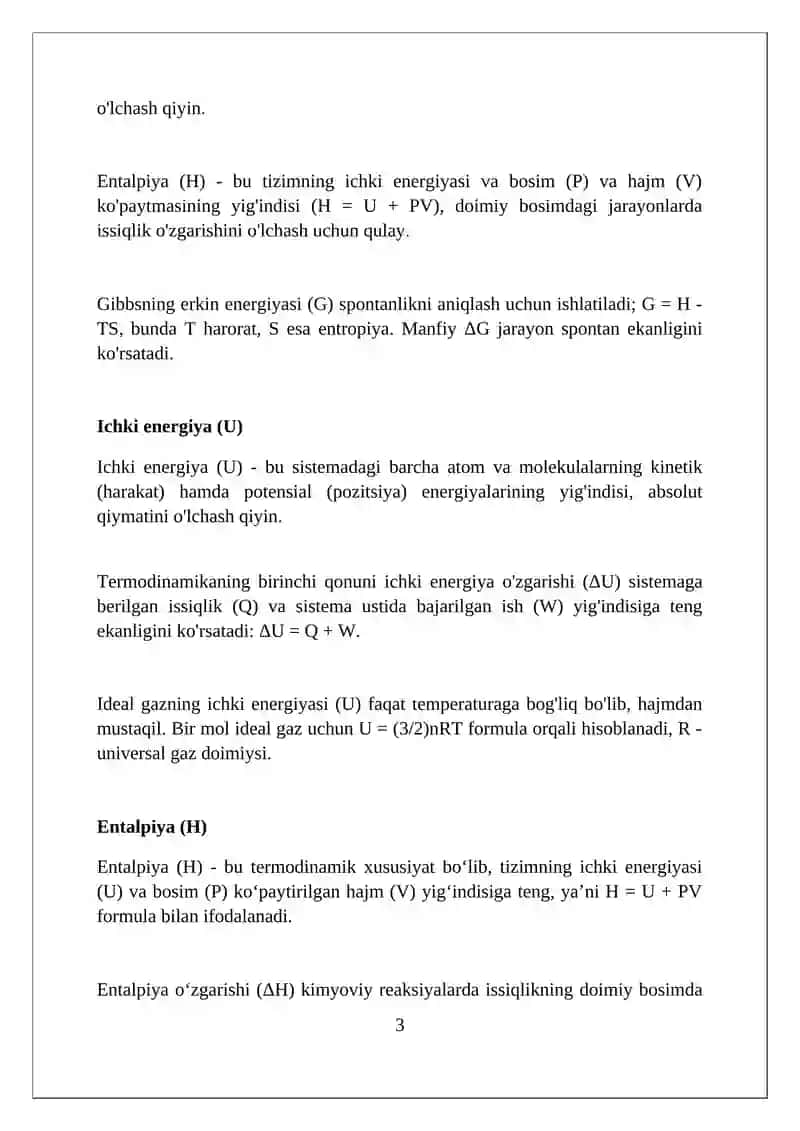 Kimyoviy reaksiyaning energetikasi 3