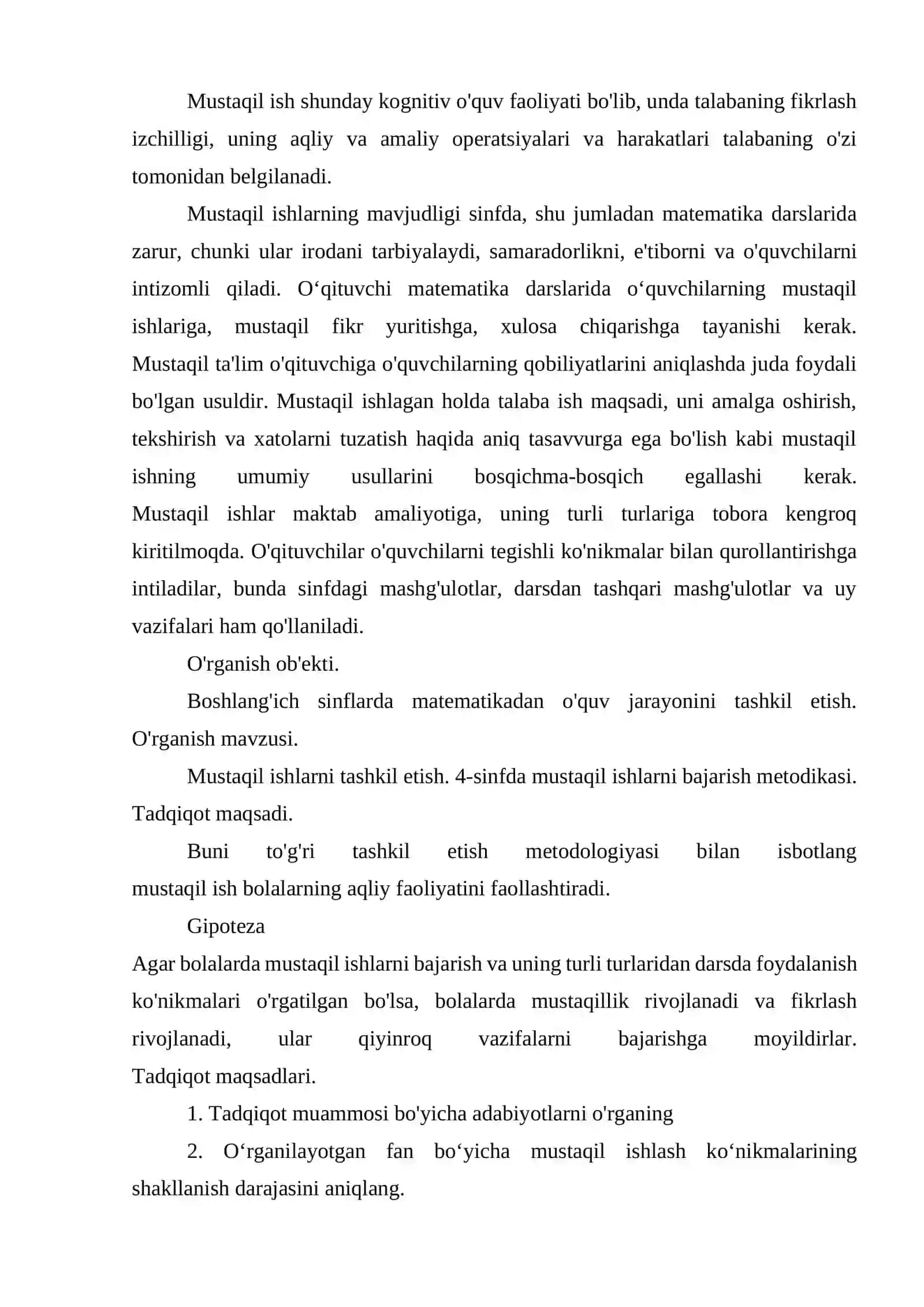 Boshlang`ich sinflarda matematika darslarida mustaqil ish 3