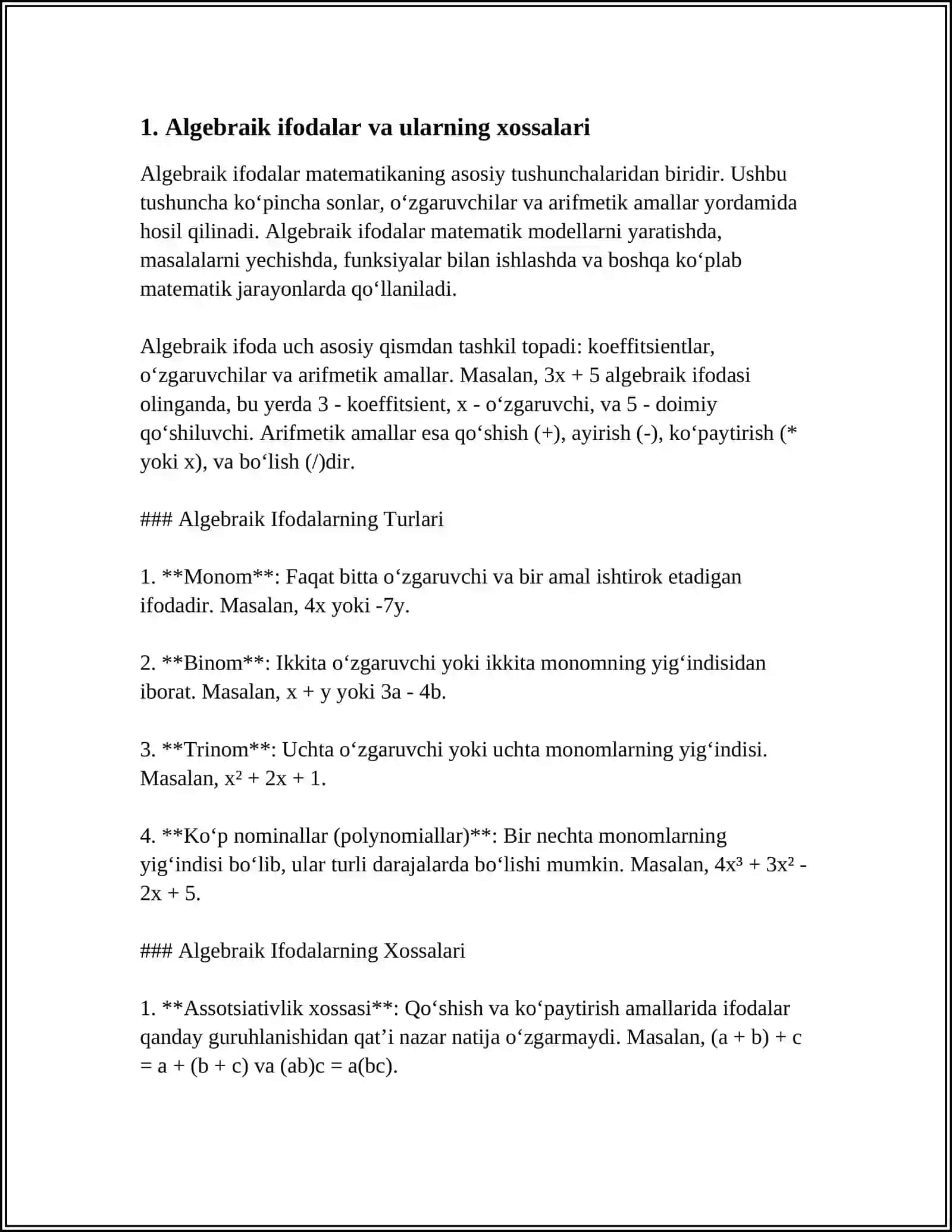 ALGEBRAIK IFODALARNING GEOMETRIK IFODALANISHI 3