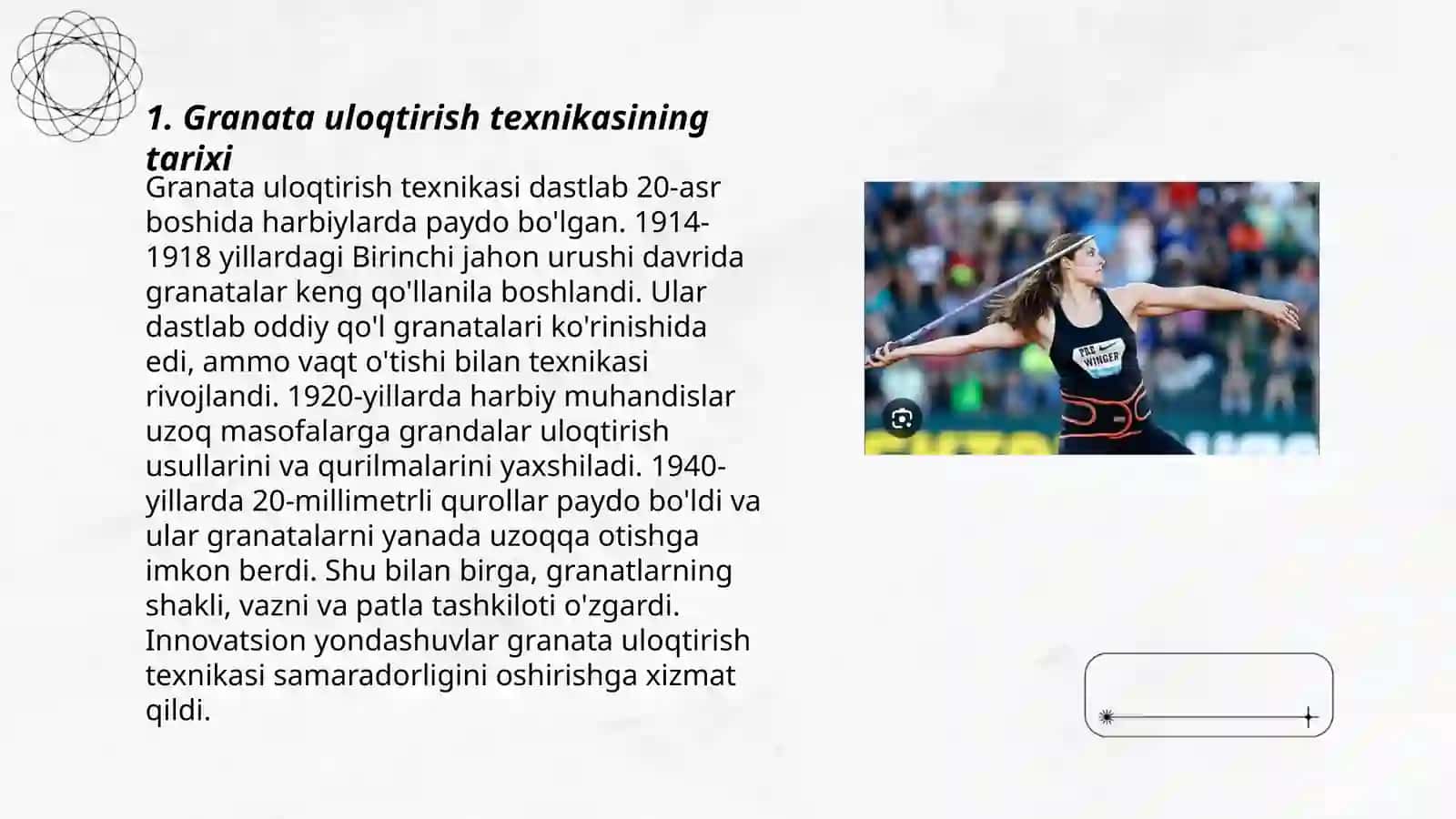 Granata va nayza uloqtirish turlari texnikasi 3