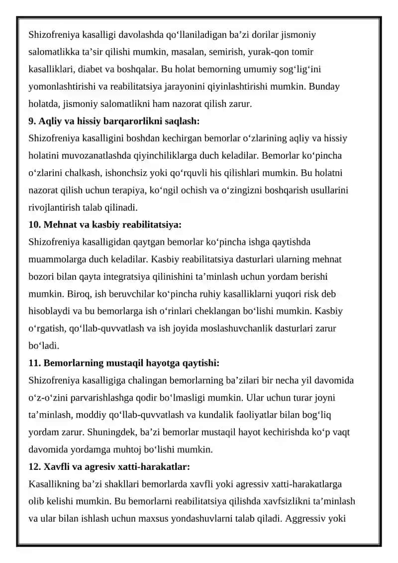 Shizofreniya kasalligida reabilitatsiya muammosi 3