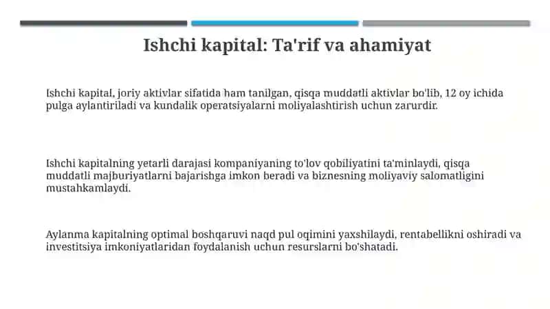 Ishchi kapitalning tarkibi va aylanmasi: Asosiy tushunchalar va tahlil usullari 3