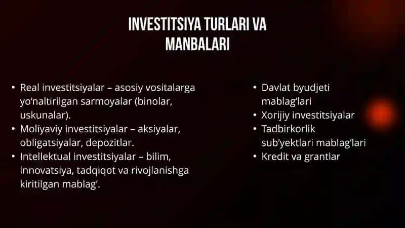 INVESTITSIYALAR VA ULARNING IQTISODIY SAMARADORLIGINI TAHLIL QILISH 3