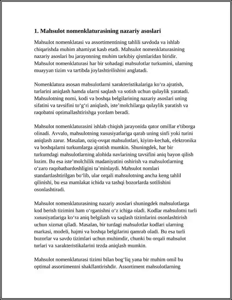 MAHSULOT NOMENKLATURASI VA ASSORTIMENTINING TAHLILI 3
