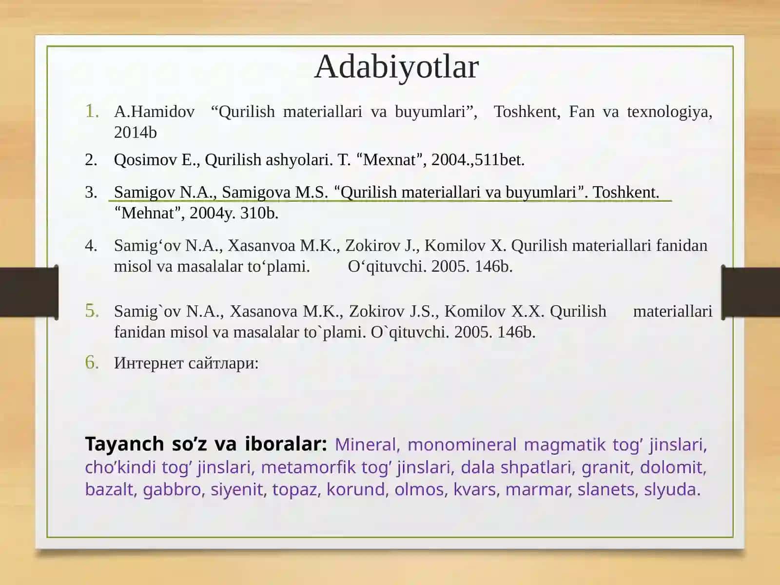 Tabiiytoshmateriallar. Suniy kuydirilgan materiallar va buyumlar-sapol buyumlar haqida umumiy tushuncha 3