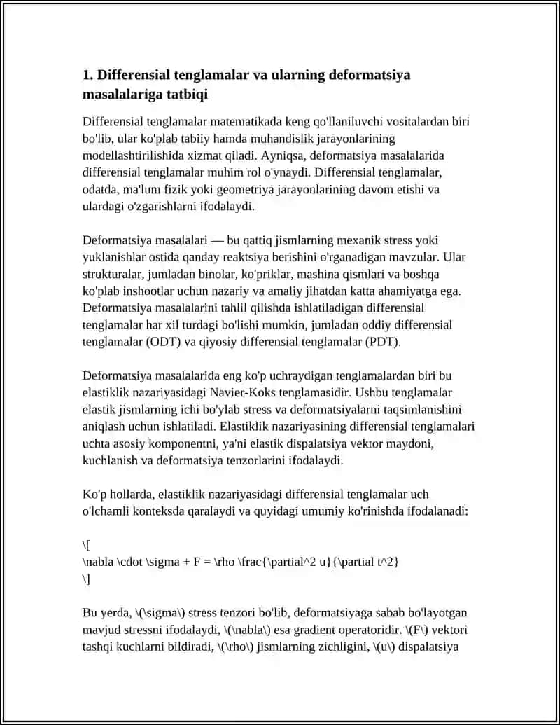 DEFORMATSIYA VA KUCHLANISH TAHLILIDA DIFFERENSIAL HISOB TATBIQLARI 3