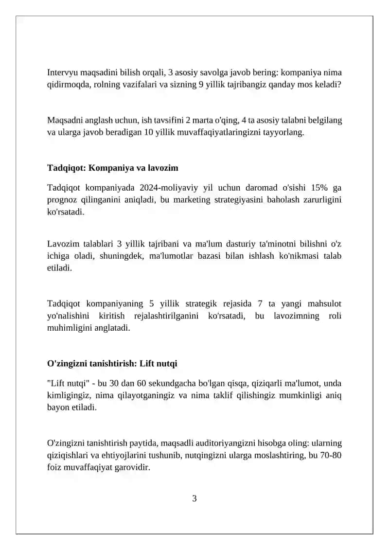 Ingliz tilidan intervyu tayorlash kundalik hayotdagi soʻzlar bilan 2ta odamdan 3