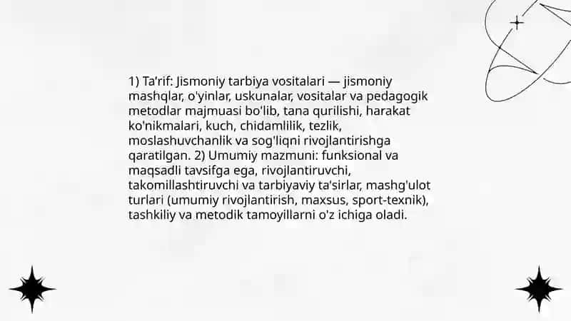 Jismoniy tarbiya vositalarining umumiy tasnifi va ularni amalga oshirish 3