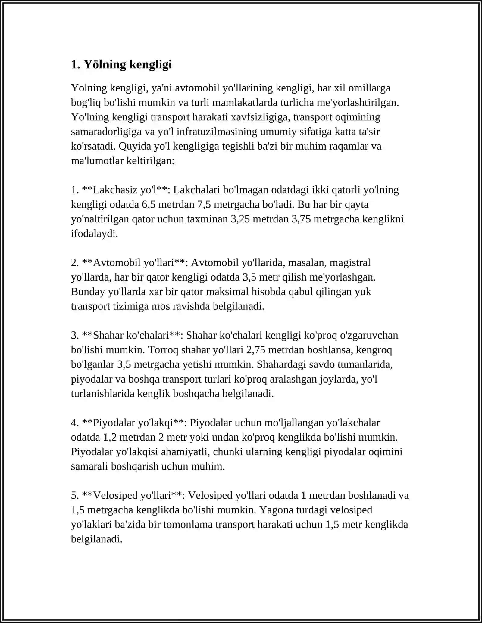 YŌLNING GEOMETRIK PARAMETRLARI, HOLATI VAJIHOZLANGANLIK TUĞRISIDAGI MAʼLUMOTLARNI YIĞISH 3