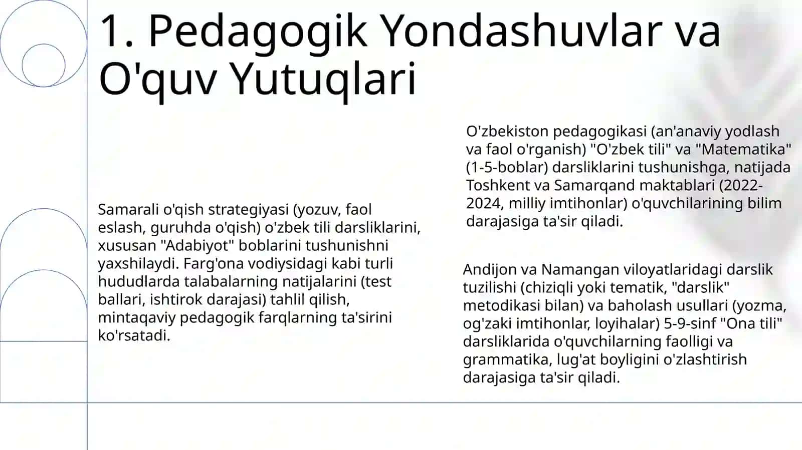 O'zbek tilidan darslik va o’quv qo’llanmalarning boblari va mavzularini o’rganish 3