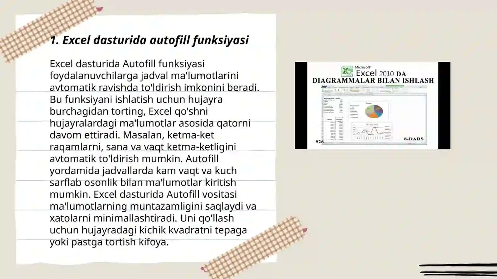 Excel dasturida avtotoʻldirishlar va avtohisoblashlar. Diagrammalar yaratish 3