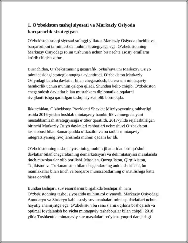 O'ZBEKISTONNING MARKAZIY OSIYODA TINCHLIK VA BARQARORLIKNI TA'MINLASHDAGI O'RNI 3