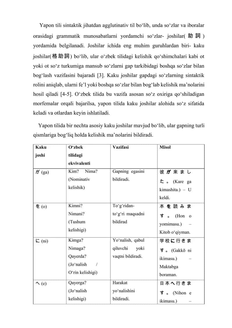 Oʼzbek va yapon tillari grammatikasi qiyosi 3
