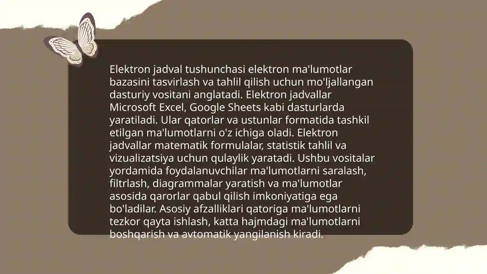 Elektron jadval tushunchasi 3