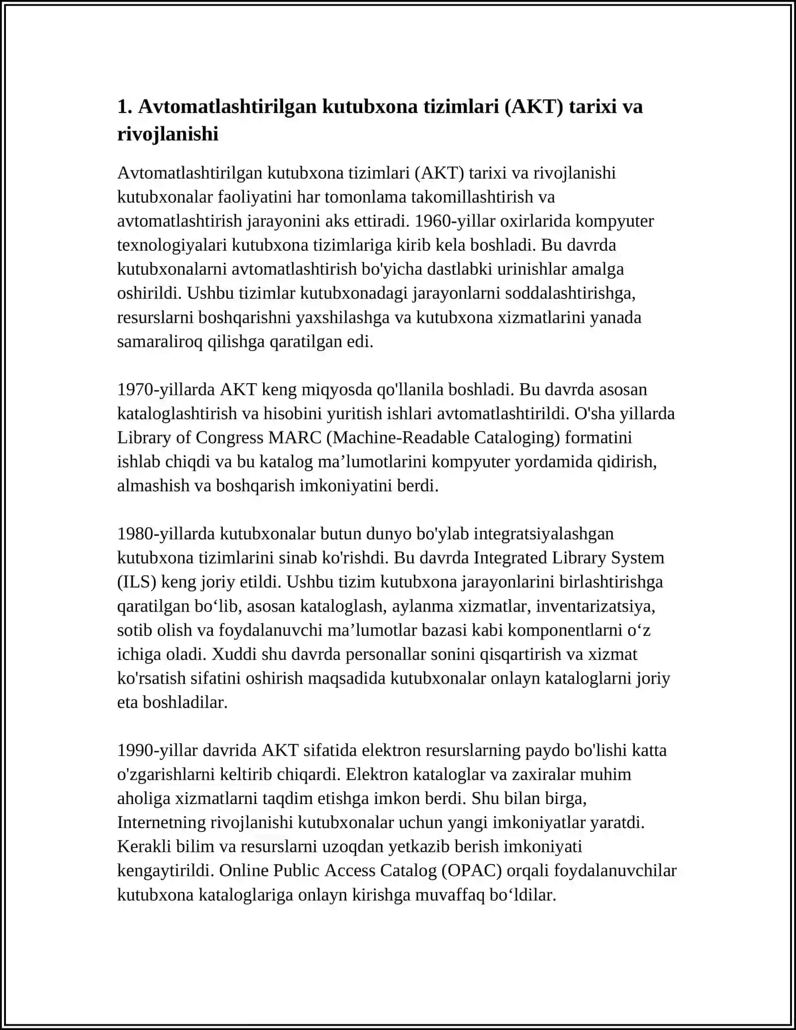 AVTOMATLASHTIRILGAN KUTUBXONA - KUTUBXONA AXBORAT TIZIMLARI 3
