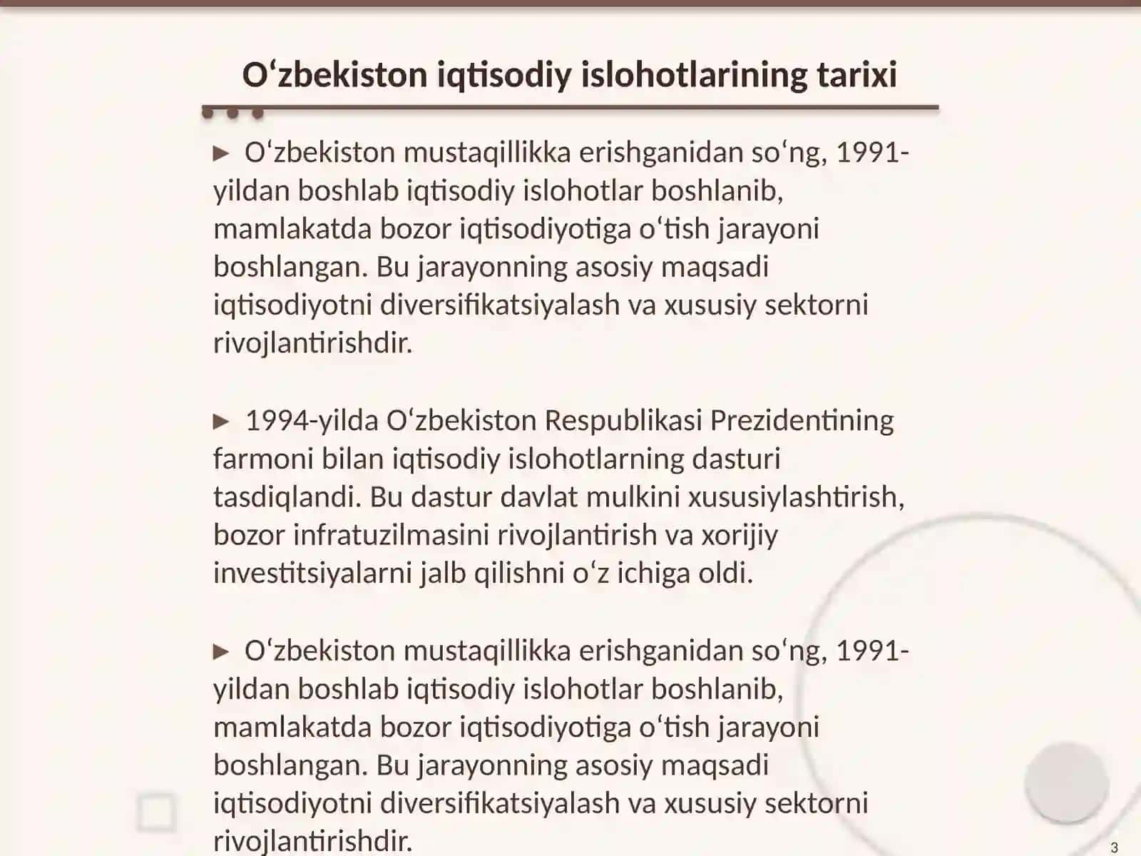 O‘zbekiston iqtisodiy islohotlarining tarixi 3
