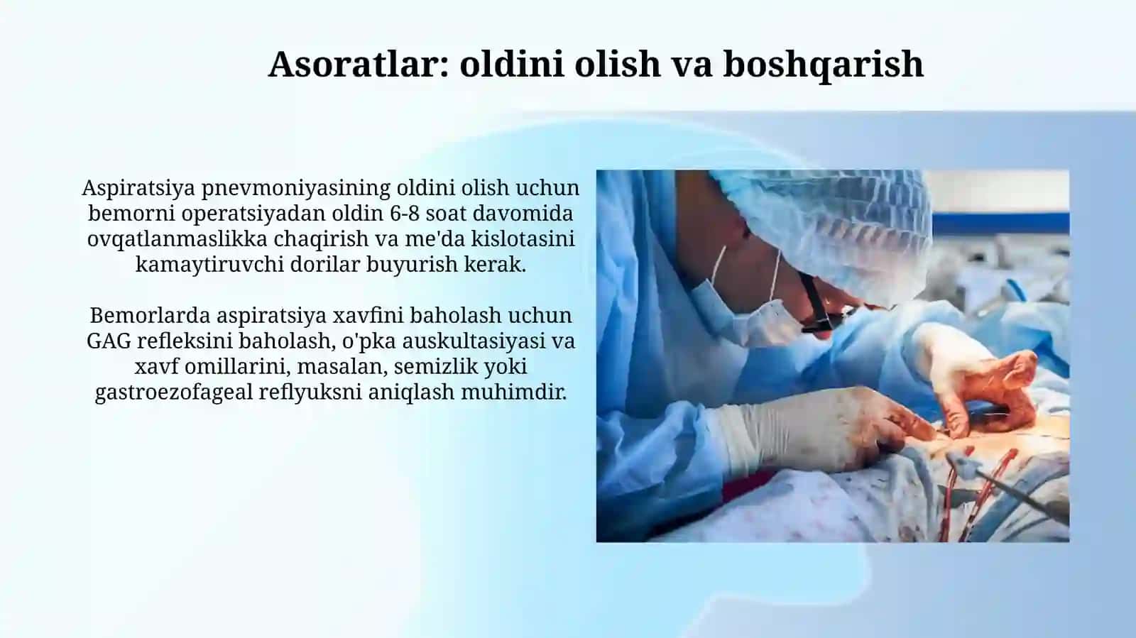 Operatsiyadan oldingi davr va xirurgik operatsiya haqida.Operatsiya turlari va hamshiraning jarayoni 3