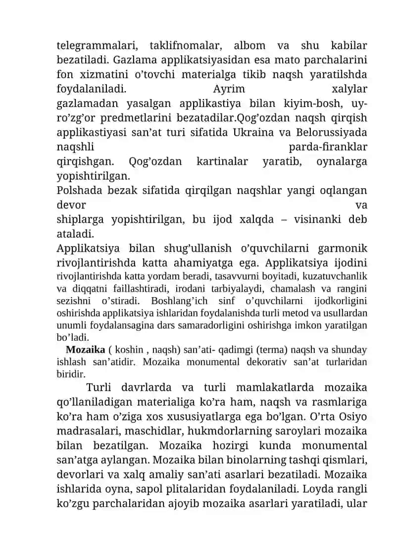 Applikatsiya va mozaika bilan ishlash darslarini tashkil etish metodikasi 3