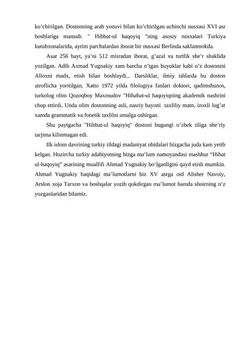 Hibbat ul haqoyiq asarida insoniy sifatlarning ulug'lanishi 3