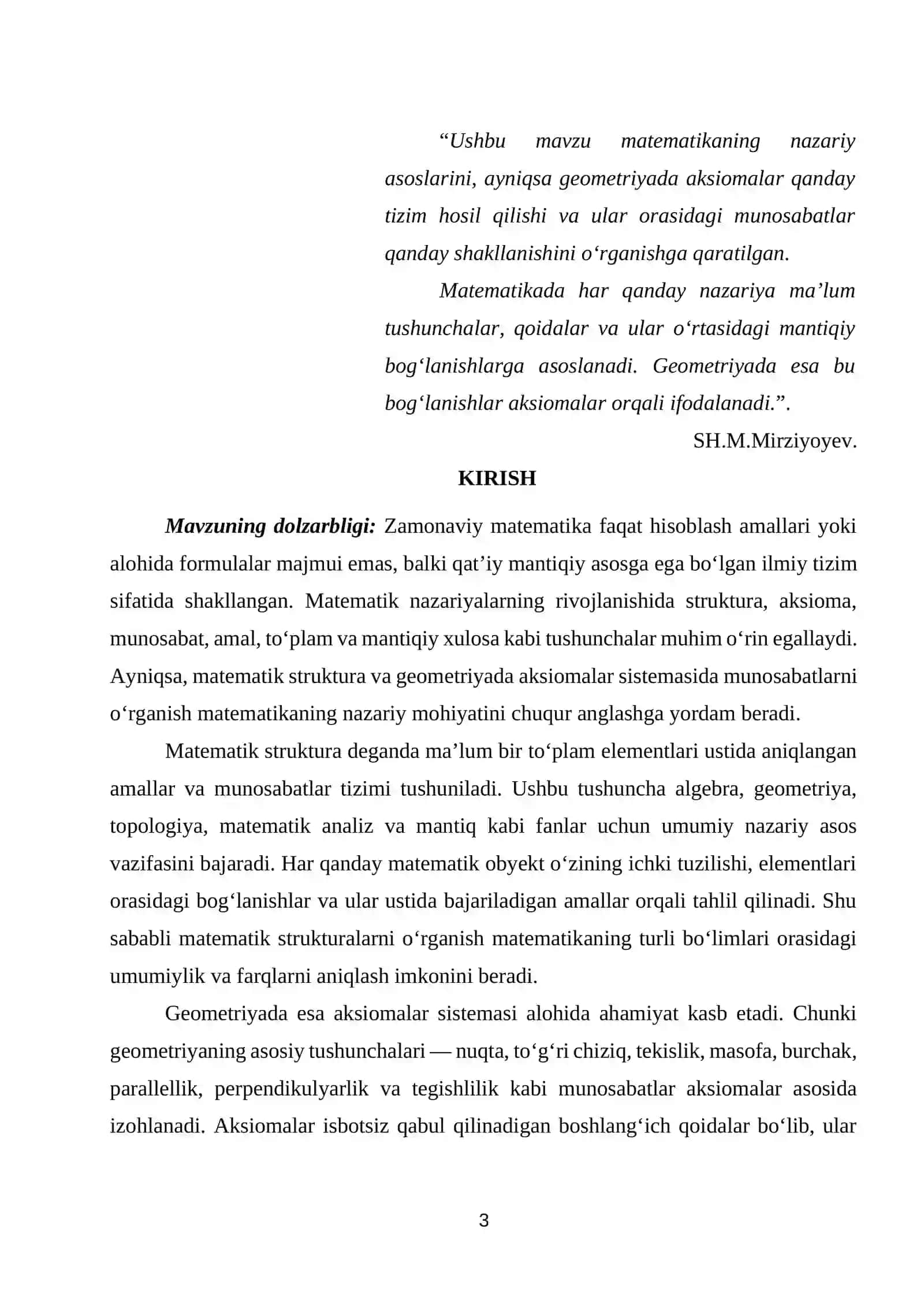 Matematik struktura va geometriyada aksiomalar sistemasida munosabatlar 3