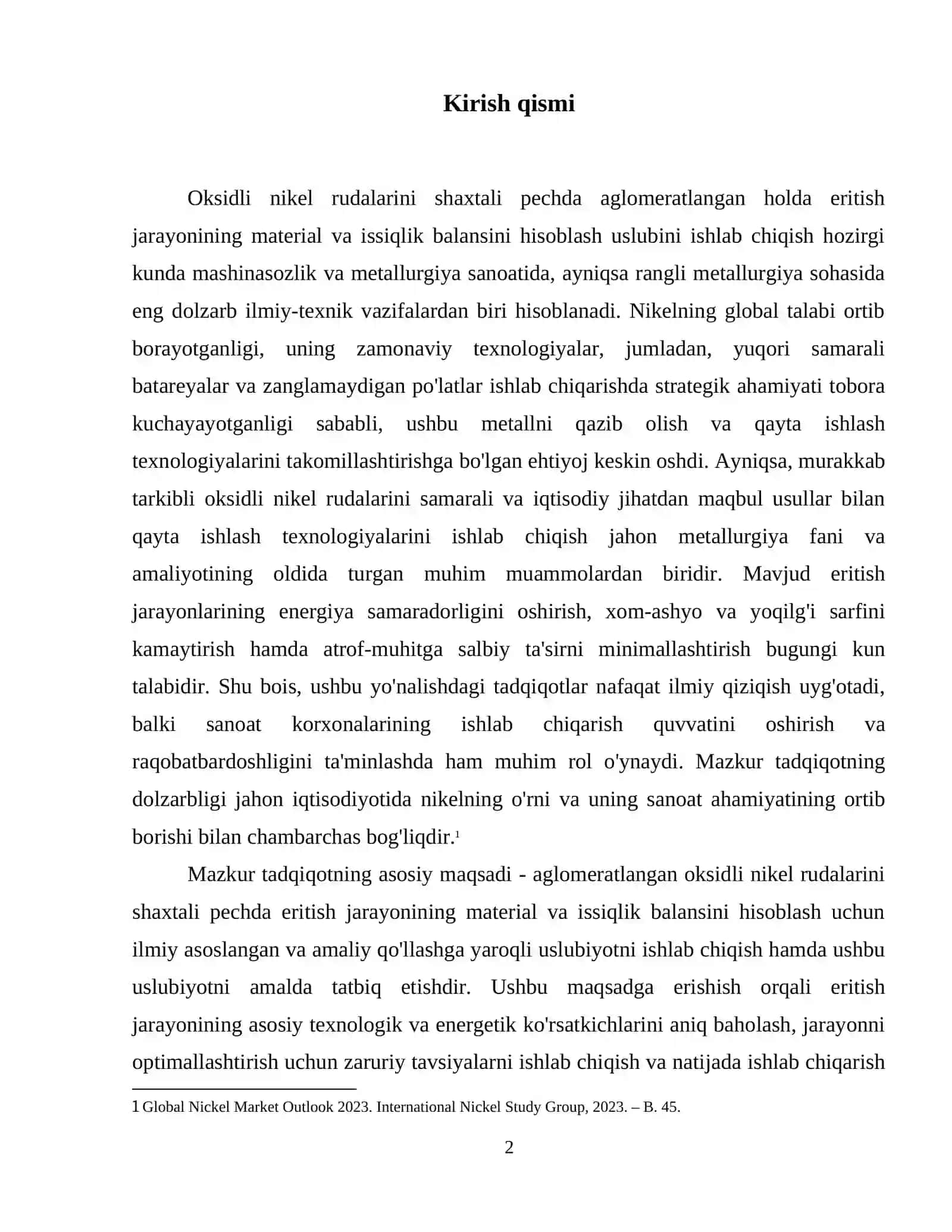 Shahtali pechda aglomeratlangan oksidli nikel rudalarini eritishning material va issiqlik balansini hisoblash 3