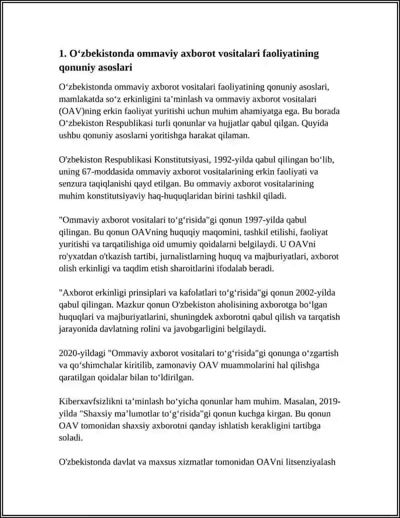 O'ZBEKISTON RESPUBLIKASIDA OMMAVIY AXBOROT VOSITALARINING FAOLIYATI 3