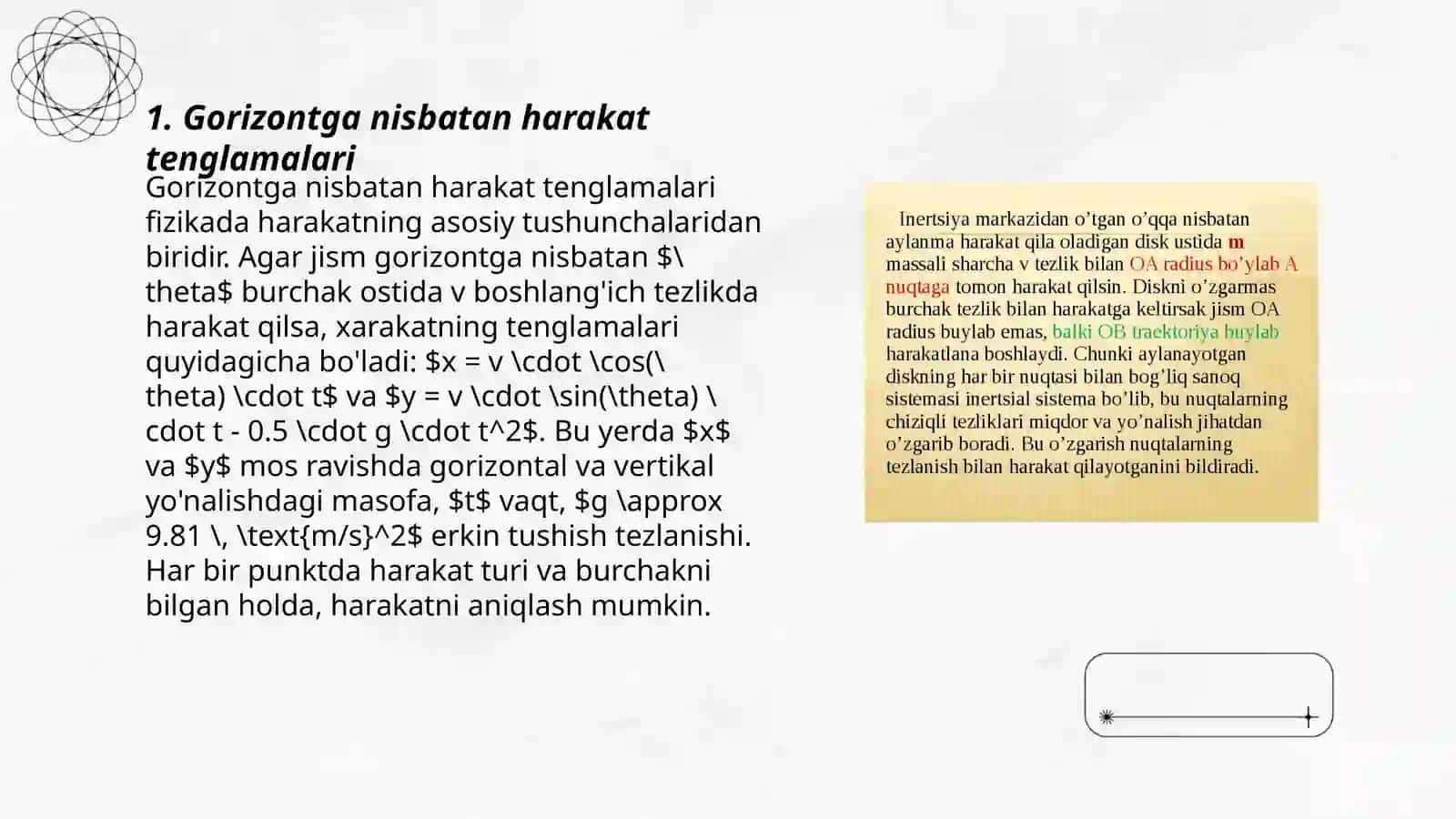 Gorizantal va garizontga nisbatan burchak ostida otilgan jismlarning harakati 3