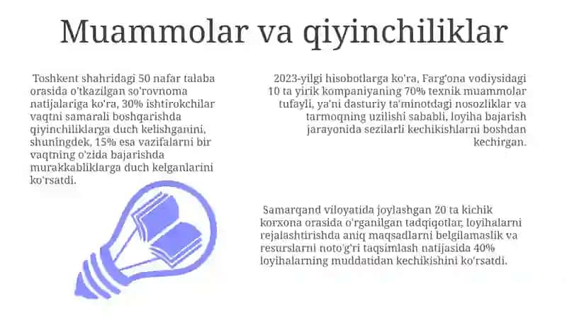 Muammolar va qiyinchiliklar 3